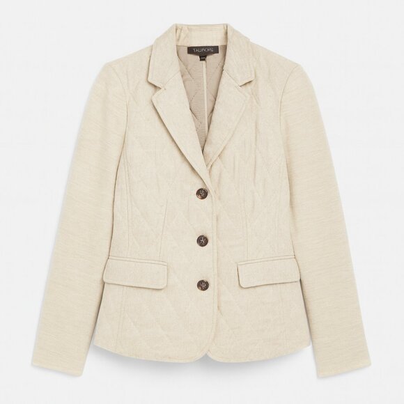 Talbots Wool Blend Quilted Blazer Jacket Beige Knit Sleeve Womens Size 6 Classic - Picture 3 of 8